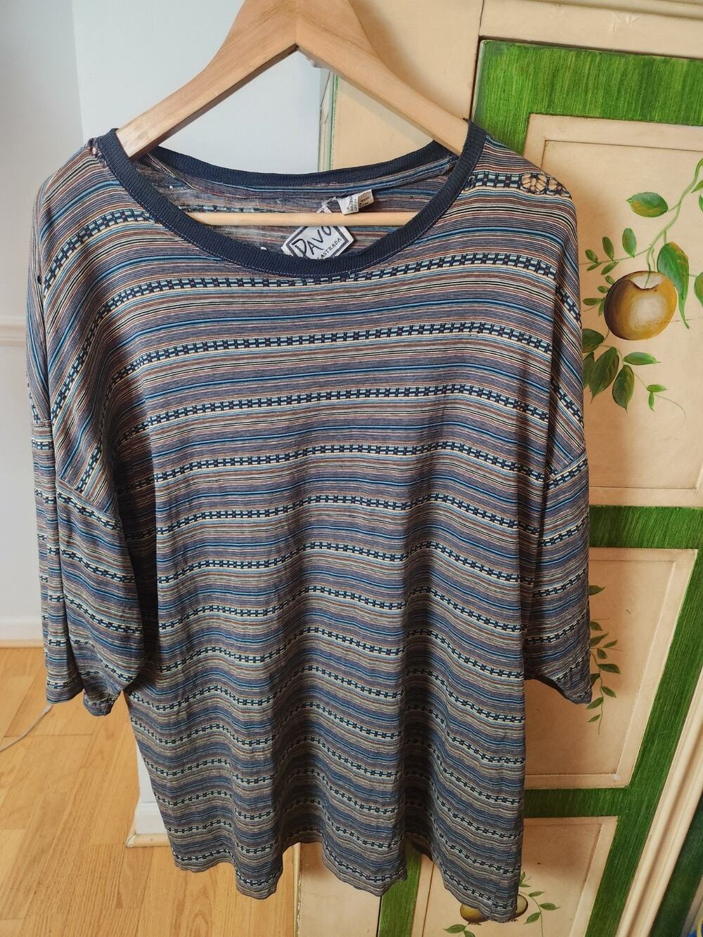 Vtg 90s Pavo Lastrada Tshirt XL Mens Stripe Grunge Skater Boxy Distressed Street